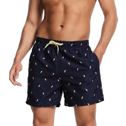 AMZSPORT Badehose Herren Wasserabweisend Badeshorts Schwimmhose mit Mesh-Futter und Taschen, Marineblau XL