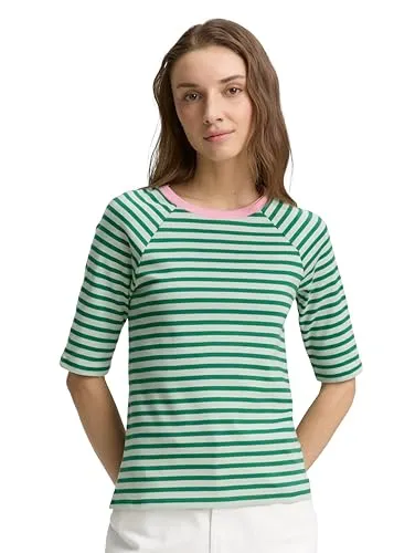 TOM TAILOR Denim T-Shirt mit Streifenmuster - T-Shirts aus 100 % Bio-Baumwolle, perfekt für nachhaltige Modebewusste. Stylisches Design in tonal green stripe für einen lässigen Look.