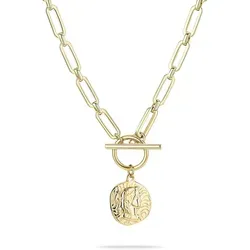 Tamaris Halskette mit Anhänger - 45 cm aus Edelstahl - Elegante flache Ankerkette mit IP-gold Beschichtung und stilvollem Medaillon-Anhänger, perfekt für jeden Anlass.