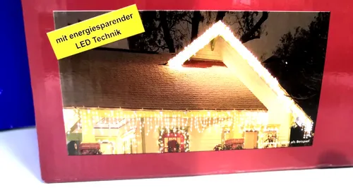 F-H-S 14452 LED Lichterkette Eisregen 480 warmweiße LEDs 12m IP44 - Weihnachtsbeleuchtung mit 480 warmweißen LEDs, ideal für Außen- und Innenbereich. Energieeffizient und langlebig mit bis zu 50.000 Stunden Lebensdauer. Perfekt für festliche Dekoration an Dachrinnen und Balkonen.