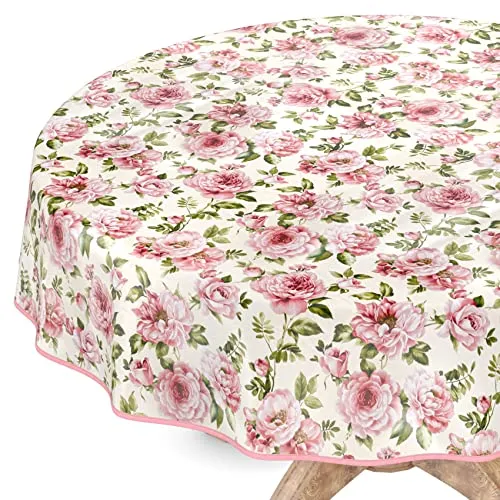 Tischdecke abwaschbar Wachstuch Wachstuchtischdecke Rund 120cm mit Saum Natalie Blumen pflegeleicht