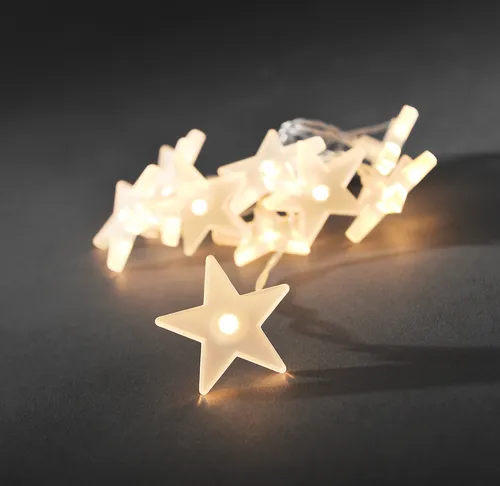 Konstsmide - LED Dekolichterkette, gefrostete Sterne, 10 warm weiße Dioden, batteriebetrieben, Innen, 3 x AA 1.5V (exkl.); 1405-133