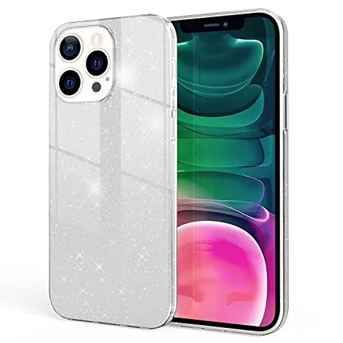 NALIA Glitzerhülle für iPhone 13 Pro - Funkelnder Glitzer-Look & Grip - SHINEPOP (Silikon Case) - Marke aus Berlin, Farbe:Silber