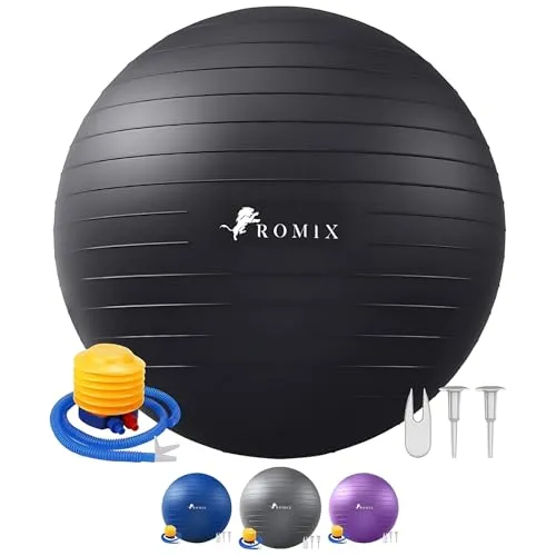 ROMIX Gymnastikball 65cm 55cm 75cm Pezziball, Anti-Burst Sitzball mit Pumpe, Aufblasbarer Pilates Ball für Yoga, Fitness und Balance, Trainingsball für Schwangerschaft, Home Büro Gym Yoga Ball