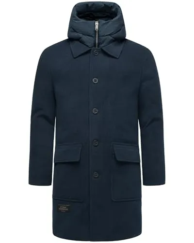 STONE HARBOUR Herren Wintermantel Thiagoo XX Navy Gr. XL - Eleganter langer Wintermantel in Wolloptik mit abnehmbarem Inlay und Kapuze. Ideal für jeden Anlass, bietet dieser gefütterte Trenchcoat sowohl Stil als auch Komfort in der kalten Jahreszeit.