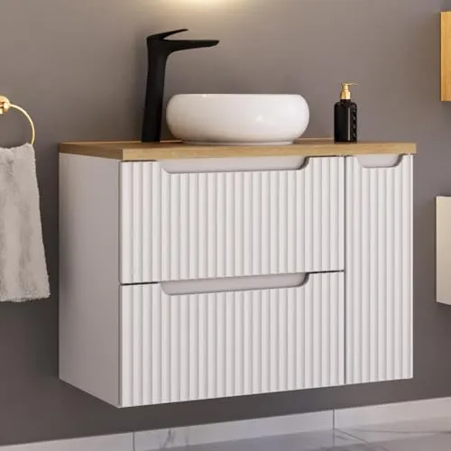 Lomadox Badmöbel-Set NEWPORT-56-WHITE: Elegantes Waschplatz Set mit LED-Beleuchtung - Badmöbel-Set in modernem Design, ideal für kleine Badezimmer, mit gerillter Front und praktischer LED-Beleuchtung für eine stilvolle Atmosphäre.