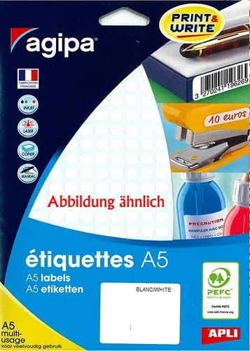 Produktbild agipa Universal-Etiketten Durchmesser: 19 mm rund weiß 1.120 Etiketten