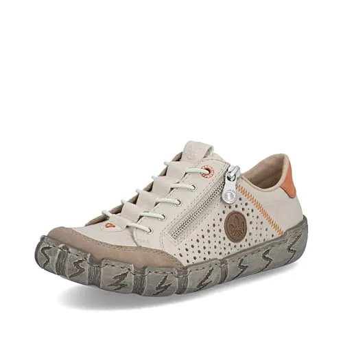 RIEKER Damen Slip-On Sneaker, Gr. 42, Beige - Bequemer RIEKER Slip-On Sneaker aus Leder und Lederimitat, ideal für die Freizeit. Mit Gummizug und Used-Look-Sohle für lässigen Stil und hohen Tragekomfort.
