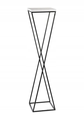 HowHomely Pflanzenständer Metall 100 cm Hoch - Stabiler und Fester Blumenhocker mit Weiß MDF-Platte auf Schwarz Ständer - Blumenständer zur Dekoration Innenräumen