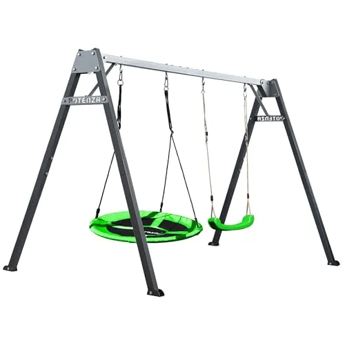 Potenza Kinderschaukel mit Nestschaukel und Schaukel-Sitz Verzinktes Schaukelgestell Doppelschaukel für Kinder und Hängematte Gartenschaukel Schaukelgerüst Schaukelset Metallgestell 250x207 cm