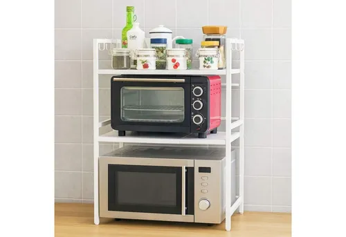 DanDiBo Küchenregal Verstellbares Mikrowellenregal Weiß 2 - 3 Stufig 40-64 cm Regal, Stehend Mikrowellenständer Küchenregal Weiß für die Küche