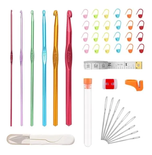 YISCOKO Häkelnadel Häkelset 44 Stück Häkelnadel Set Häkelset für anfänger Comfort Grip Häkeln Stricken Nadeln Kit Haushalt