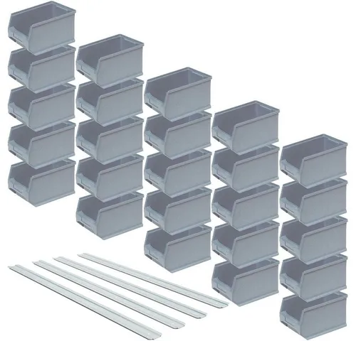 BRB-Lagertechnik Kleinteilemagazin 25 Sichtlagerboxen LB4, Inhalt 2,9 Liter, mit 4 Wand-Aufhängeschienen, Gute Stapelsicherheit durch stabile Stapelränder