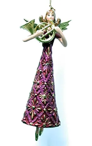 crafts & design Engel mit Horn, Deko Hänger mit Verzierungen, Christbaumschmuck, rot, Gold, 15 cm