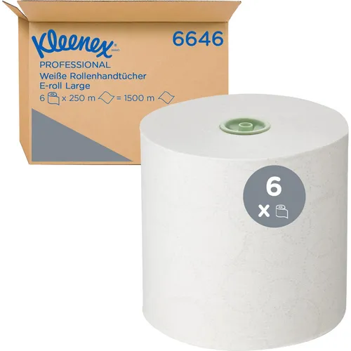 Kleenex Handtuchrollen E-roll Large 6646, 1-lagig - Hygieneartikel für Kimberly-Clark Icon Spender, reißfest und saugfähig für effektives Händetrocknen in stark frequentierten Waschräumen.