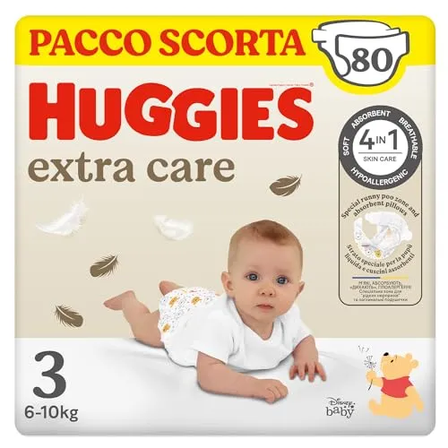 Huggies Extra Care Windeln, Größe 3 (6-10 kg), 2 Packungen mit 40 Windeln
