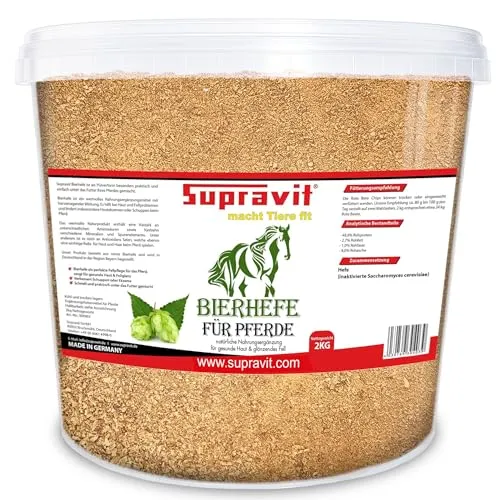 Supravit Bierhefe - 2kg Eimer – Ergänzungsfutter für Pferde - 100% Natur für glänzendes Fell & gesunde Haut - unterstützt die Verdauung