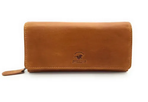 JOCKEY CLUB Geldbörse echt Leder Damen Portemonnaie mit RFID Schutz, gewachstes Rindleder, cognac braun