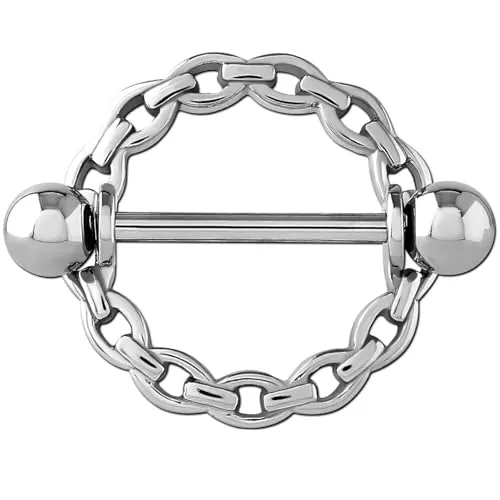 viva-adorno Nippelpiercing Brustpiercing Brustwarzenpiercing Schild Glieder Kette Ring Barbell Piercing Z578, silber