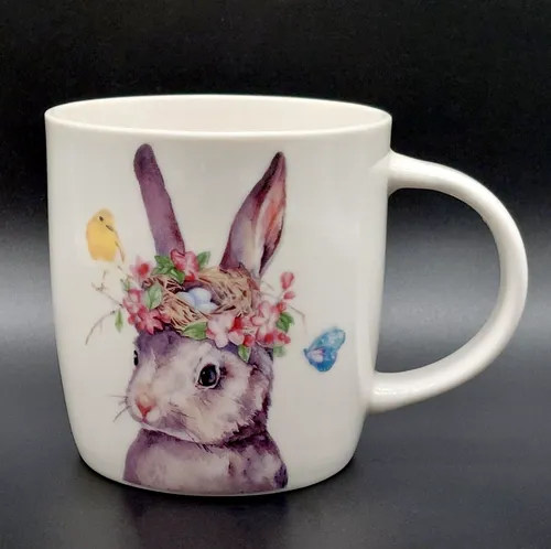 Kaffeetasse Groß 350 ml, Porzellan, Tee-Tasse, Kaffeebecher, Becher Hase, weiß