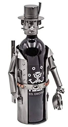 STEEMO Original Schraubenmännchen Weinflaschenhalter – Jäger mit Ente, Handgefertigter Flaschenständer aus Stahl, Rustikale Jagd-Deko & Geschenk für Naturfreunde, Kreative Wein-Deko, Grau