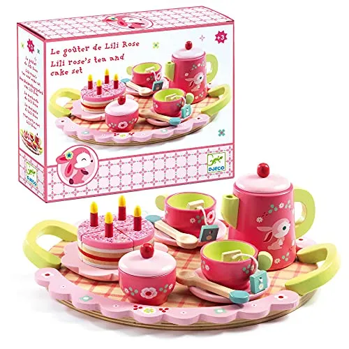 DJECO Teeset aus Holz für Mädchen – Prinzessinnen-Teezeit - Teeservice für fantasievolles Spielen, hochwertiges Holz und ungiftige Farben sorgen für sicheres Spielvergnügen – ideal für kleine Teepartys!