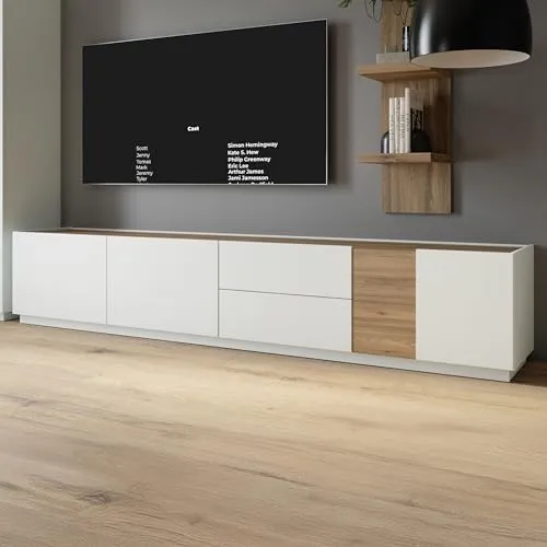 FORTE Lowboard LEWISVILLE 3-trg. mit 2 Schubfächern - Stylisches TV-Lowboard in Secret Grey und Valencia Oak, bietet viel Stauraum mit 3 Türen und 2 Schubladen, perfekt für Ihr Wohnzimmer.