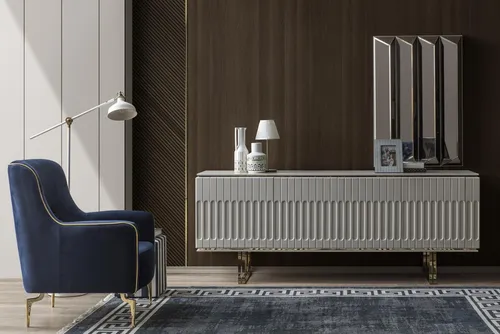 Designer Sideboard Set mit Spiegel in Weiß