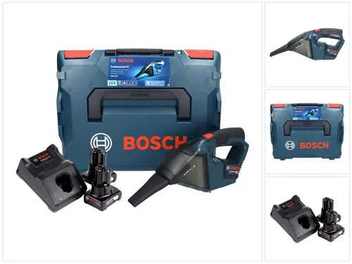 Bosch GAS 12V Professional Akku Staubsauger - Bodenstaubsauger mit 12 V Leistung, extrem kompakt und leistungsstark, ideal für schwer zugängliche Stellen. Inklusive 2 Akkus und praktischer L-Boxx für einfache Aufbewahrung.