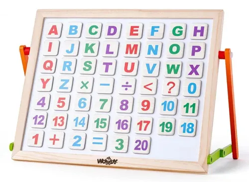 Woody Tisch-Magnettafel mit ABC - Praktische Magnettafel für Büro und Zuhause, ideal zur Organisation und zum Festhalten wichtiger Notizen. Perfekt für Kinder ab 3 Jahren!