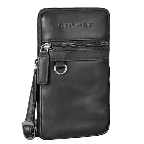 STILORD 'Mauve' Stylische 2 in 1 Hüfttasche Herren Leder - Multifunktionale Umhängetasche mit Gürtelschlaufe Bauchtasche Echtleder Handy-Tasche 7 Zoll Gürteltasche, Farbe:schwarz