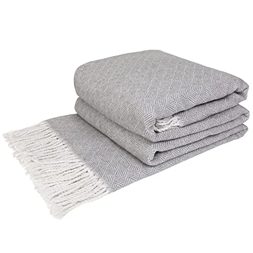 LYHome Baumwolldecke - Tagesdecke Kuscheldecke & Überwurfdecke, Bettdecke Sofadecke Couchdecke & Wohnzimmerdecke, Decken Couch, Baumwolle Plaid Decke Sofa Große (140x200 Hellgrau Gestreifte Quadrate)