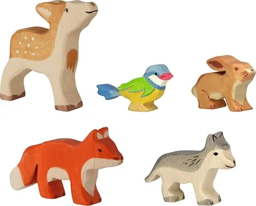 Holztiger Spielwelt Holz-Waldtiere – 5-teiliges Set für Kinder - Entdecken Sie die bunten Holz-Waldtiere: Kitz, Fuchs, Hase, Wolf und Blaumeise. Ideal für Kinder ab 3 Jahren, fördert die Kreativität und das Rollenspiel.