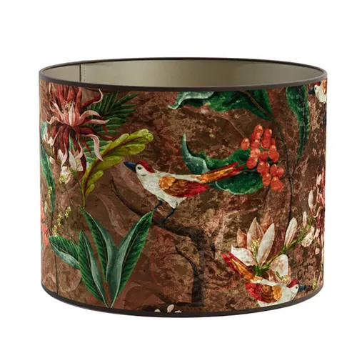 Dirk Davids Lampenschirm Zylinder in Velours mit Vogel Motiven - Eleganter Lampenschirm aus hochwertigem Velours in Braun, ideal für Wandleuchten, Tischlampen oder Nachttischleuchten. Er sorgt für ein warmes, harmonisches Licht und verleiht Ihrem Wohnraum eine anheimelnde Note.
