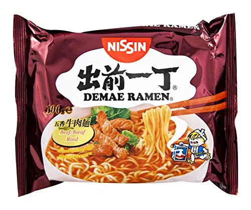 NISSIN Instant Nudelsuppe Demae Ramen, Rind 100g Beutel