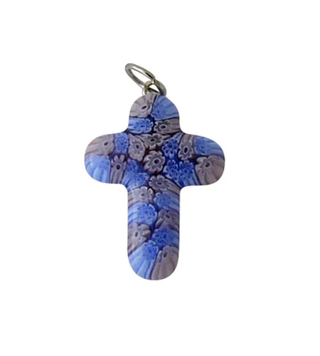 Kreuz-Anhänger Murano-Glas ca.3x2cm blau