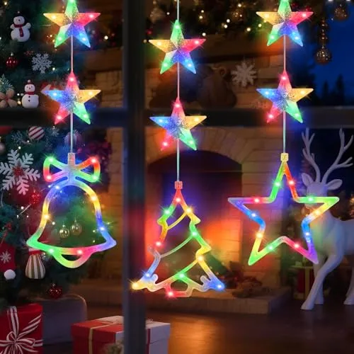 Stück Weihnachtsdeko Fenster Beleuchtet - LED Weihnachtsbeleuchtung Innen mit Saugnapf, Batteriebetriebene, Hängende Weihnachtsdeko für Fenster Innen Außen Dekor 3