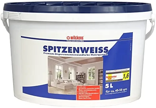 Wilckens Spitzen-Weiss matt, 5 l, Weiß - Hochdeckende Innenfarbe - Farben: Emissions- und geruchsarm, perfekt für Innenräume. Ergiebigkeit von 5l für ca. 40-50 m², ideal für ein frisches Wohnambiente.