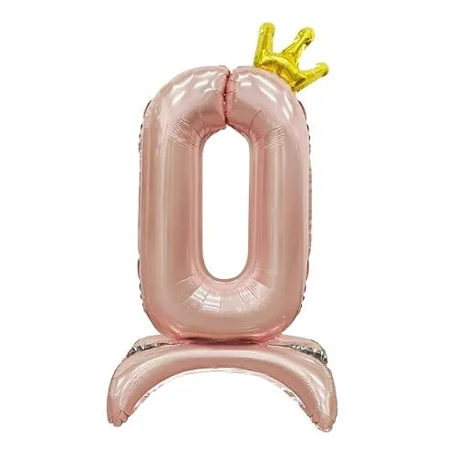 Sanu Belle Zahlen Luftballon 0 Rosa mit Krone mit Standfuß 32 Zoll Folienballon 0 Geburtstag Jahrestag Jubiläum Party Deko Zahlenballon 0 Pink 203085