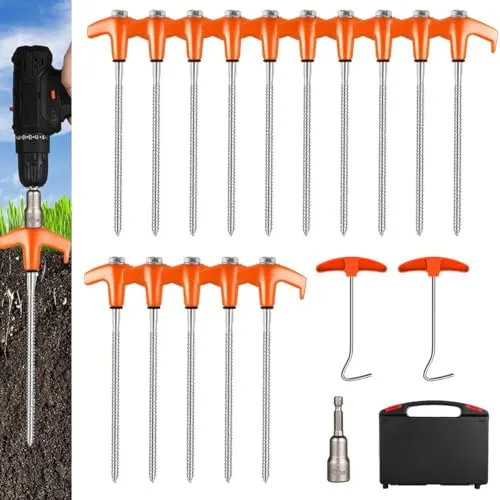 Stück Zeltheringe Drehbare mit Gewinde, 20cm Heringe Erdnägel Stabil Schraubheringe Mit Nagelpicker und Seil-Halterung, Orange Zelt Heringe Stark für Zelte Planen Sonnensegel Campingausrüstung 15
