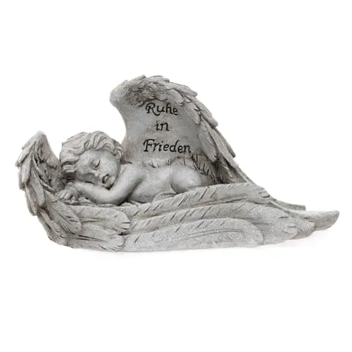 Annastore Engel in Flügel L 19 cm - Grabverzierung - Grabdekoration - Grabschmuck Friedhof - Grabschmuck für Hunde - Grabschmuck für Katze - Grabschmuck Tiere Größe 19 x 7 x 9 cm