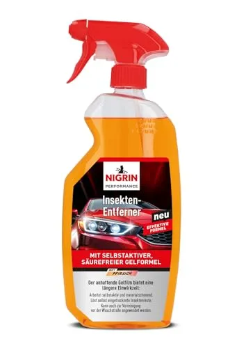 NIGRIN Performance Insekten-Entferner, entfernt Insektenrückstände auf Lack-und Kunststoff-Oberflächen und Polycarbonat-Scheinwerfern, schnell und effektiv, transparent, 750 ml