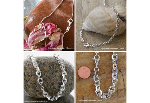 HOPLO Silberkette Ankerkette diamantiert Länge 50cm - Breite 3,0mm - 925 Silber, Made in Germany