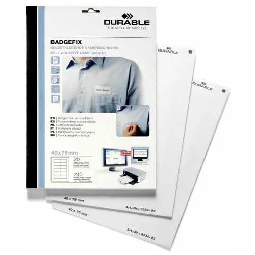 DURABLE Namensschild 40x75mm sk weiß 8334 02 Ac.Seide - Namensschilder 40x75mm in elegantem Design, ideal für professionelle Veranstaltungen oder Büros, 240 Stück im Set