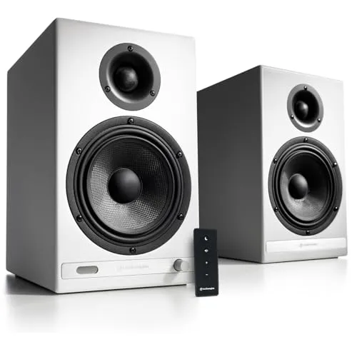 Audioengine HD6 Wireless Speakers mit Bluetooth - 150W Verkabelt Bookshelf Speakers für Desktop-Monitor und Home Music System mit aptX-HD Bluetooth, AUX, Optical, RCA, 24-bit DAC (White, Pair)