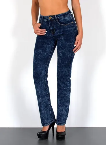 ESRA Damen High Waist Straight Jeans - Stretch Jeans für jeden Anlass - Modische High Waist Straight Jeans mit elastischem Bund und 5-Pocket-Style. Ideal für einen bequemen Alltagslook – erhältlich bis Plus Size!