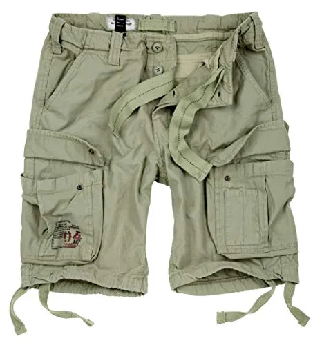 Surplus Raw Vintage Airborne Cargo Shorts, Oliv Light, M - Wanderhosen aus 100% Baumwolle, ideal für den Sommer. Diese lässigen Cargo Shorts bieten viel Bewegungsfreiheit und zahlreiche Taschen für alles Wichtige.