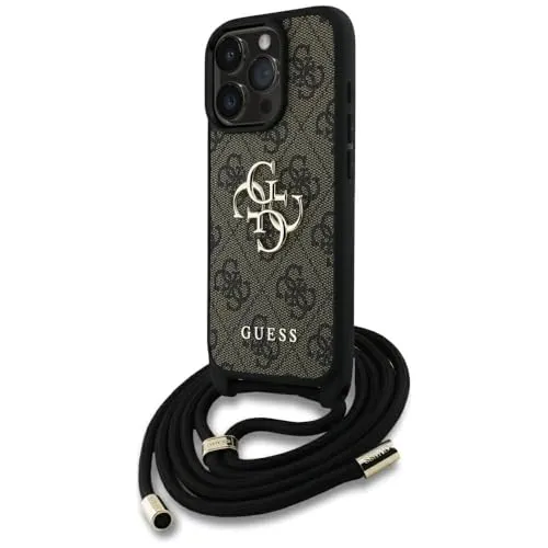 CG MOBILE Guess 4G Big Logo Cord Stap Crossbody Hülle für iPhone 16 Pro (Braun)