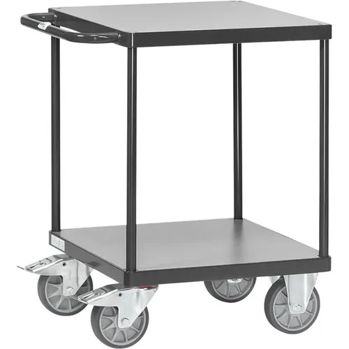 Tischwagen 2 Ladeflächen L600xB600mm grau Trgf.500 kg FETRA - Robuster Tischwagen mit 2 Ladeflächen, ideal für den Transport schwerer Lasten bis 500 kg. Perfekt für Werkstätten und Lager, mit stabilen Lenkrollen für einfache Handhabung.