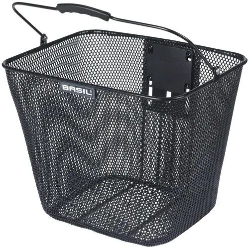 BASIL VR-Korb Bilbao KF schwarz - Fahrradtaschen – eleganter Vorderradkorb aus pulverbeschichtetem Stahl, abnehmbar mit KF-Montagesystem, ideal für den täglichen Einsatz und bis 5 kg Traglast geeignet.